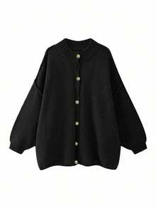 Women's Autumn/Winter Cardigan Sweater Jacket, Fashion Minimalist Business Casual Commute Elegant Resort Warm High-End Versatile Slimming Victory Day Cute Top Korean Style - Black - View 4