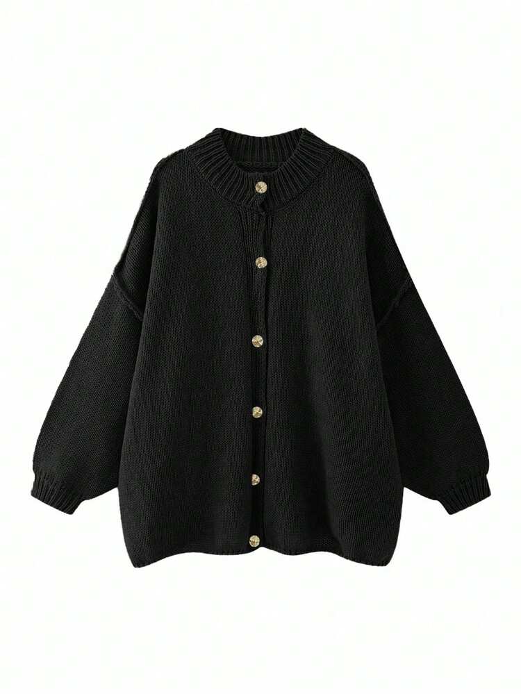 Women's Autumn/Winter Cardigan Sweater Jacket, Fashion Minimalist Business Casual Commute Elegant Resort Warm High-End Versatile Slimming Victory Day Cute Top Korean Style - Black - View 4