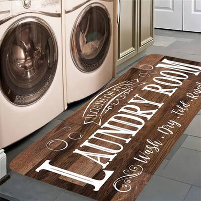 Laundry Room Decor - Loads Of Fun Laundry Room Design, Non-Slip, Washable Polyester With Wash, Dry, Fold, Repeat Instructions, Kitchen And Laundry Room Decor, Laundry Room| Playful Laundry Room Decor
