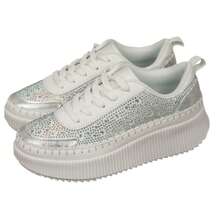 ARiderGirl Coachee RH Women's Lace Up Sports Shoes Rhinestone Platform Fashion Low Top Casual Walking Sneaker - 白色 - 查看 9