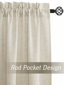 1pc/2pcs Japanese Style Solid Color Curtains, Minimalist Light Brown Linen Style Decorative Light Filtering Curtain Panels With Rods, Suitable For Living Room And Bedroom Window Decor - Beige - View 3