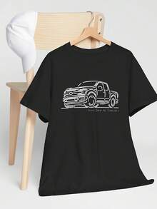 50 Pickup Truck Minimalist Line Art T-Shirt Uni Heavy Cotton Tee - 款式2 - 查看 1