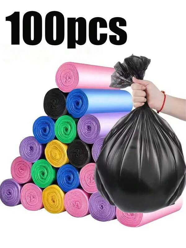 5 Rolls 100 Counts Disposable Small Trash Bags Portable Pe Rubbish Bags Wastebasket Bags Small Garbage Bags Office Kitchen WasteHousehold Portable Ordinary Garbage Bags, Ordinary Small Garbage Bags, Foldable, Plastic Garbage Bin Lining For Kitchen, Bathroom, Toilet, Bedroom, Office And Bathroom, Convenient And Space Saving