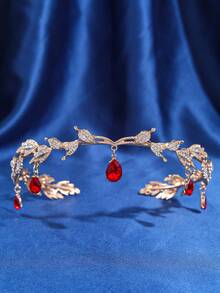 1pc Crystal Queen Crown Headband, Rhinestone Bridal Wedding Hair Accessories, Vintage Leaf Rhinestone Headpiece Pendant Hairband, Suitable For Women Princess Performance, Party, Halloween Costume, Bridesmaids Gifts, Coronas, Tiara