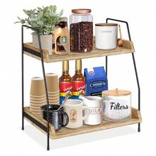Coffee Station Organizer Cabinet, Coffee Bar Accessories Organizer For Kitchen Countertop Shelf 2 Tier - Brown - View 3