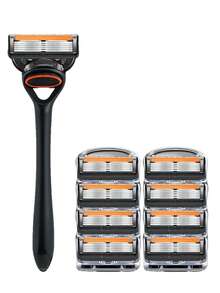 Luxury Men's Safety Razor Set With Multiple Ultra-Sharp Blades - Ergonomically Designed For Effortless Shaving - 5-Layer Stainless Steel Razor Head - Durable, Replaceable Beard & Mustache Grooming Tool With Metal Handle