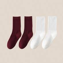 4 đôi tất cotton cổ ngắn nữ, tất lông cừu Angora màu đỏ ấm áp đa năng cho mặc hàng ngày, mùa thu/đông - Nhiều màu - Xem 17