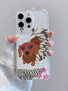 1个斑马纹小狗图案透明防震TPU手机壳，可用作节日礼物，用于存放照片、卡片，兼容苹果XS/XS Max/XR/11/12/13/14/15/16 Pro/Pro Max/14/15/16 Plus/17 - 無色 - 查看 1
