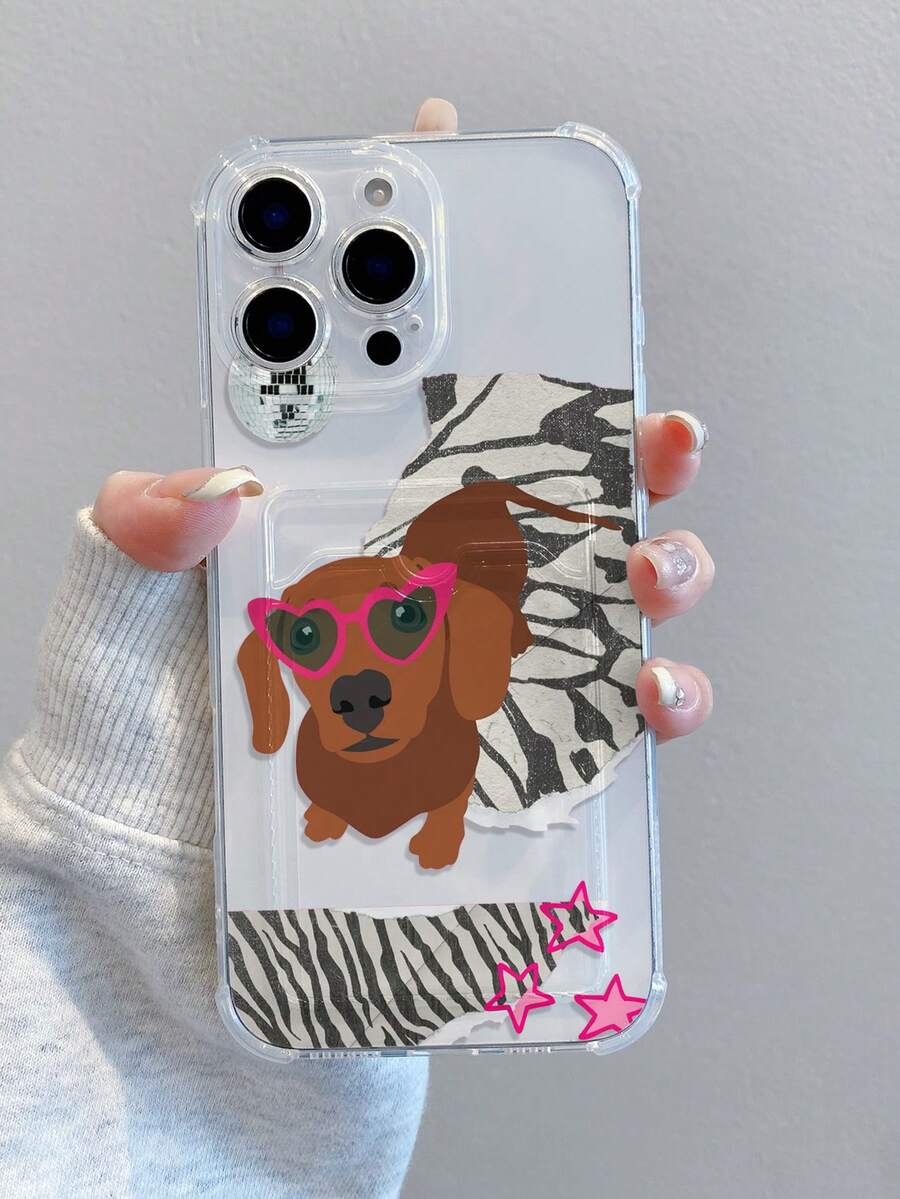 1个斑马纹小狗图案透明防震TPU手机壳，可用作节日礼物，用于存放照片、卡片，兼容苹果XS/XS Max/XR/11/12/13/14/15/16 Pro/Pro Max/14/15/16 Plus/17 - 無色 - 查看 1