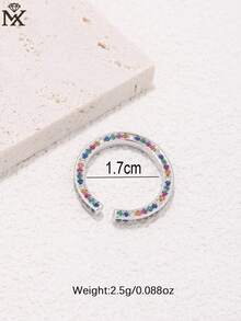 1pc 925 Sterling Silver Luxury Colorful Cubic Zirconia Rainbow Bar Open Ring, Suitable For Women As Daily And Party Wear Gift