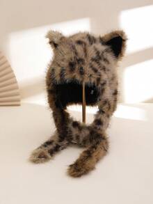 1 件女士豹纹仿皮草耳套，保暖防风，时尚、可爱、有趣，适合日常、休闲、派对、理想礼物，秋冬 - 豹紋 - 查看 11