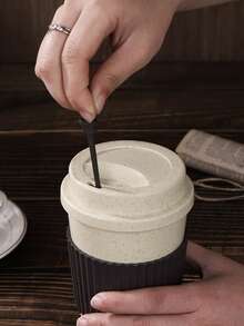 1pc Plastic Coffee Cup, Travel Mug With Lid - Multicolor - View 8