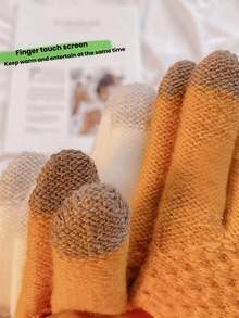 1 Pair Multicolor Winter European & American Popular Thick Velvet Knitted Five-Finger Universal Unisex Solid Color Gloves, Windproof - Multicolor - View 8