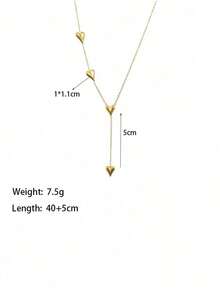 1pc Stainless Steel Heart Shaped Pendant Necklace With Golden Tassel, Perfect Accessory For Women To Wear On Beach, Mother's Day Gift, No Gift Box Included Valentines - 金子 - 查看 3