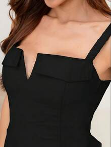TETE FASHION OVERALLS WOMEN'S SHORT OVERALL V-NECK ELEGANT TAILORING - 黑色 - 查看 2