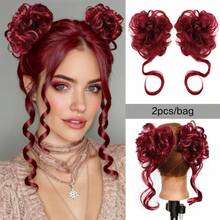 1pc/2pcs Synthetic Messy Updo Hair Bun Chignon Scrunchies Fake Hair Band Braid Elastic Hairpiece Tail For Women Synthetic Curly Ponytail - Multicolor - View 32
