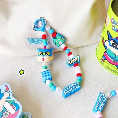 蜡笔小新套装：超人小新手链扣和串珠手机挂饰，DIY 可爱动漫配饰，手机/包/相机防丢带，耐用，怀旧收藏品，情侣/粉丝的完美礼物，跨境热销（亚马逊/Shein）