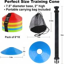 60PCS Soccer Cones With Strap Carry Bag Agility Disc Cones Soccer Training Cones Field Marker Sport Training Cones For Challenge Football Basketball Skating Games Outdoor Indoorgift