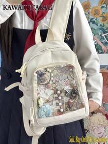 女士小背包可爱透明包大学生迷你背包 DIY 带徽章展示板 Ita 背包学院风新款尼龙返校礼物/动漫/音乐会粉丝背包女孩 - 白色 - 查看 3