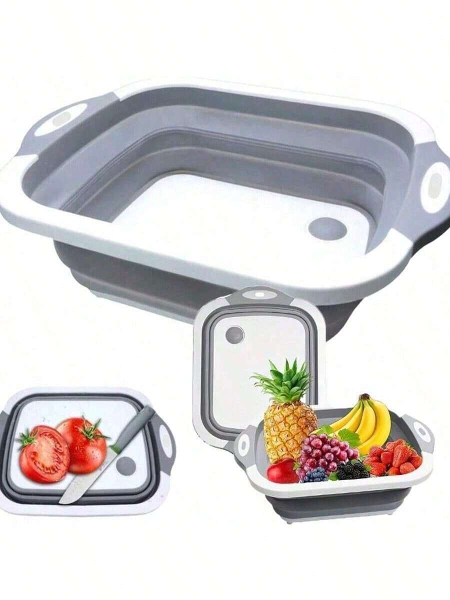 1pcs Collapsible Cutting Board - Foldable Multi-Function Dish Tub - Washing And Draining Veggies Fruits Sink Storage Basket(8.5 Quart) - New Kitchen And Camping Essentials - 白灰色 - 查看 1
