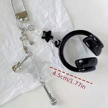 1pc New Music Headphone Keychain, Unisex, Creative Mini Guitar Note Heart Decor Accessory, Phone Strap, Backpack Hanging Ornament, Music Lover Gift Christmas Bag Charms Car Accessories Teacher Friend Sister Gift Ideas