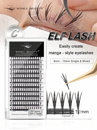 12 Rows Comic Elf Pteris Eyelashes Extensions Premade Comic Spire Lash C/D Curl Anime Effect Soft Plume Fluttering Manga Eyelash 0.07mm False Lashes Synthetic Matte Black Pointy Base Hair Feather Shaped Makeup Lightweight Fluffy Individual Volume False Lashes Hot Fashion Cosplay An Essential For Self Grafting Back To School Parties Daily Life Wedding Dating Music Festival Halloween Make Up Tools 8-15mm Fake Lash Beauty Salon