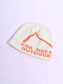 1pc Unisex American Street Letter Intarsia Reversible Knit Beanie Hat, Unisex Hip Hop Skateboard Ear Warmer Skull Cap, Suitable For Outdoor Walking, Shopping, Daily Wear, Autumn/Winter