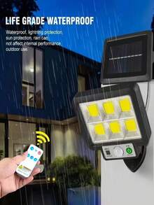 1 peça de luz solar dividida para garagem 18650-600mAh, luz de parede solar com controle remoto, 3 modos de iluminação, com sensor de movimento, controle de luz solar, liga/desliga automático, à prova d'água, à prova de chuva, resistente às intempéries, adequada para pátios externos, jardins, calçadas, ruas de emergência, caminhos, garagens e decks