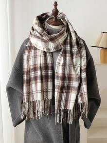 1 pieza Elegante bufanda/echarpe de mujer a cuadros multicolor con flecos de imitación de cachemira, Chal/pashmina de cachemira, Bufanda de cuello unisex estilo grueso y casual para el invierno, Chal envolvente para mujer, Suave y cómoda, Para uso diario y salidas, así como regalos navideños para miembros de la familia