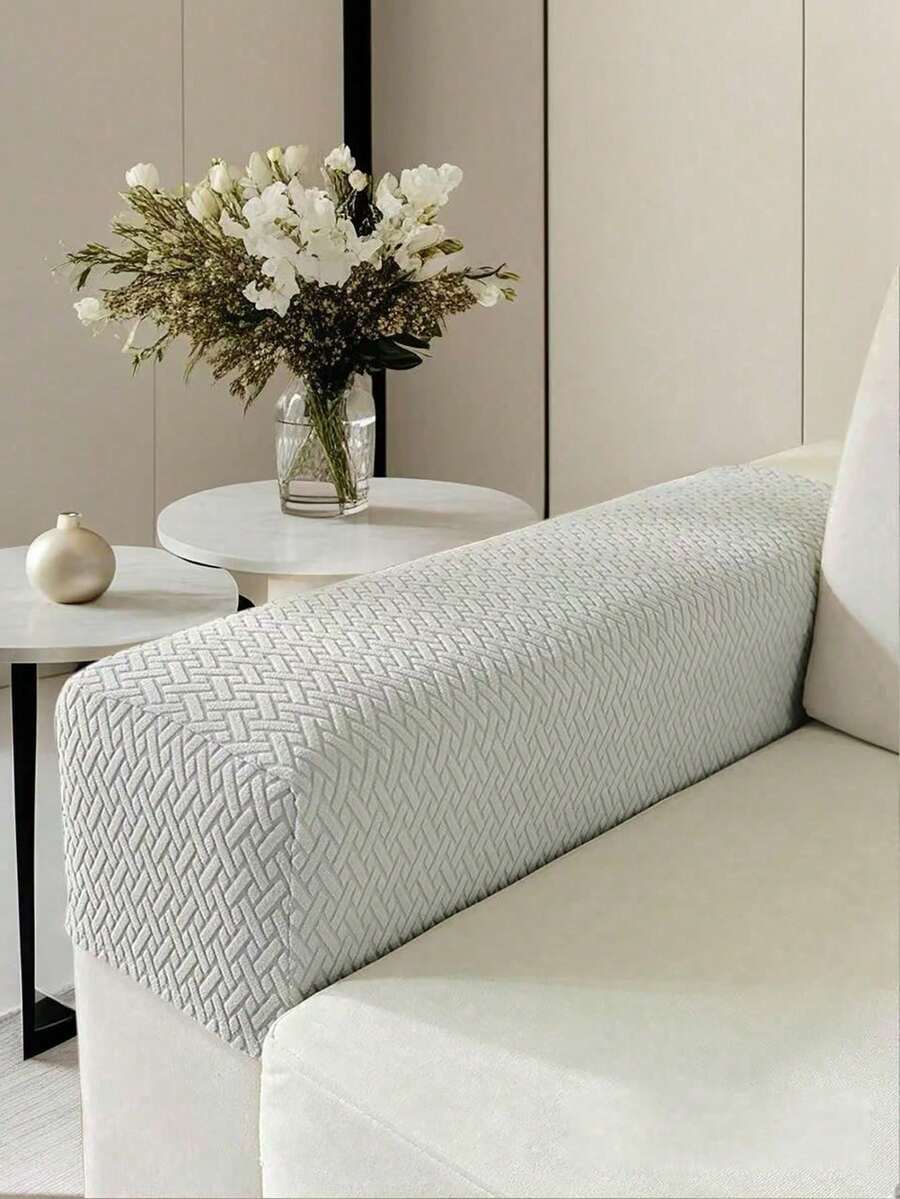 2pcs Abstract Grid Pattern Sofa Armrest Covers, Practical & Durable, Universal Type, Short Fixed Armrest Sleeve, Side Cover