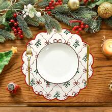 1pc/Set Candy Bow Floral Pattern Christmas Linen Flower Placemat, 38*38cm Seasonal Kitchen Dining Table Decor Plate Mat, Christmas Party Decoration, Home Decor - Multicolor - View 5