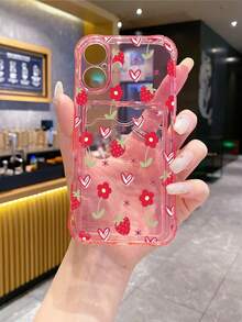 1个草莓元素防震TPU手机壳，带卡槽，草莓爱心图案，兼容、安卓和OPPO手机，国际版，非国内版 - 彩色 - 查看 3