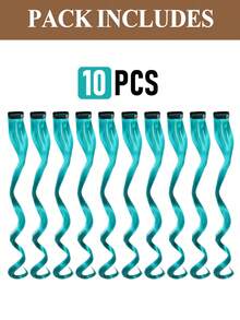 10 lọn tóc nối kẹp nhiều màu sắc, 22 inch, màu xanh nhạt, tóc giả xoăn dài, tóc nối kẹp dùng cho lễ hội âm nhạc, cosplay, tiệc thời trang, quà Giáng sinh và năm mới (Dành cho nữ) - Màu xanh nhạt - Xem 11
