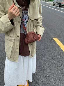 迷你女士云朵单肩包，哑光小斜挎包，韩版时尚钱包，口红包 - 咖啡 - 查看 3