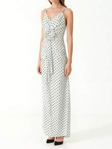 Elegante vestido de fiesta de mujer con estampado floral 3D y lunares grácil