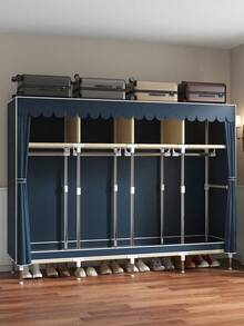 Portable Minimalist Wardrobe For Home/Bedroom, Equipped With Hanging Area And Multi-Layer Storage Racks, Top Design With Shelving, Durable Steel Frame, Essential Storage Cabinet For Clothing Organization - Multicolor - View 5