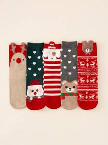 1/5/10 pares de meias femininas, meias de Natal com estampas de Papai Noel, rena, chapéu de Papai Noel, boneco de neve, floco de neve, pinguim e urso polar. Quentes e aconchegantes para o inverno, casuais e confortáveis para trajes de Natal, festas de Natal, presentes e momentos de descontração em casa. Cores e estilos variados, vários pacotes disponíveis. - Multicolorido - Ver 4