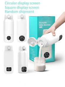 便携式婴儿奶瓶加热器 - 无线旅行配方奶粉分配器，保持牛奶温暖，500ml 不锈钢保温瓶，适合外出父母，快速加热牛奶和水，USB 充电（24 小时保温）