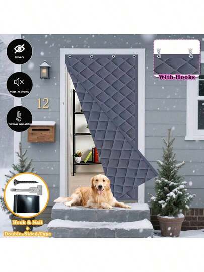 1pc Winter Door Curtain, Modern Heavy Oxford Cloth, Plaid Insulated Door Curtain, Thickened Cotton Padded - Thick Insulation, Soundproof And Windproof, Cold-Resistant Polyester, With Hanging Hooks For Easy Hanging, Suitable For Bedroom And All Seasons, Bedroom Privacy Curtain | Modern Plaid Design | Durable Door Curtain, Living Room Curtain