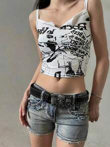 New Fashionable Personalized Rhinestone Decorated Casual Leather Belt For Women, Smooth Buckle Adjustable Waist Strap With Skull Charm Halloween Summer, School Fall, Autumn, Halloween - 黑色 - 查看 2