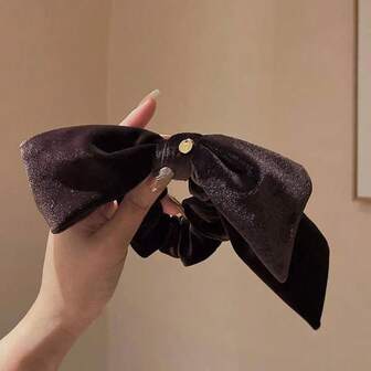 1pc Coffee Velvet Bow Hair Scrunchie, 2025 New Elegant Hair Accessory Hair Tie For Women ,Hair Rope Ponytail