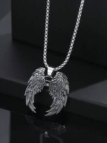 1 buah Kalung Liontin Sayap Malaikat Bergaya Vintage Eropa & Amerika yang Modis, Cocok untuk Pemakaian Sehari-hari Pria - Antique Silver - View 5