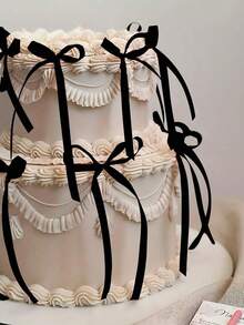 10pcs Red Bow Knot Cake Decorations,DIY Bowknot Cake Decor Supplies,Birthday Party Decor,Anniversary Birthday Wedding Cake Decor,Holiday Gift Decor,Baking Cake Dessert Bow Toppers,Party Favor,Birthday Party Table Decor - 黑色 - 查看 2