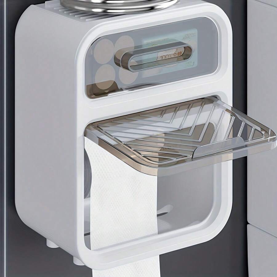 1pc Wall-Mounted Tissue Box, Waterproof Toilet Paper Holder, Bathroom Tissue Roll Dispenser, Facial Towel Storage Box, Suitable For Bathroom, Kitchen, Christmas, Mother's Day, Valentine's Day Gift - Multicolor - View 1