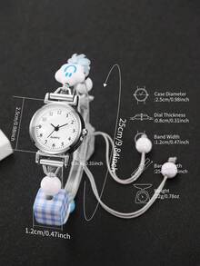 1pc Women's Gift Watch With Beaded Drawstring Band, Fashion Minimalist Dial, Elegant Quartz Wristwatch (1pc/Set), Watch Box Not Included - Silver - View 3