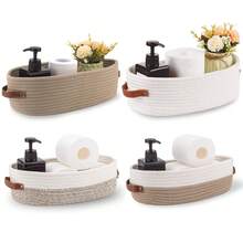 1 chiếc giỏ đựng đồ hình bầu dục đan thủ công có tay cầm bằng da, dùng để bàn, phòng tắm, trang trí nhà cửa, có nhiều màu sắc để lựa chọn. - Nhiều màu - Xem 2