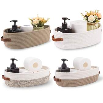 1 pieza Cesta de tocador, Cesta decorativa de baño, Cesta de almacenamiento de toallas de papel, Cesta portarrollos de papel higiénico con asa, Organizador de decoración del hogar, Cesta pequeña, Adecuada para almacenamiento de baño, Cesta de almacenamiento, Cesta de almacenamiento, Disponible en varios colores