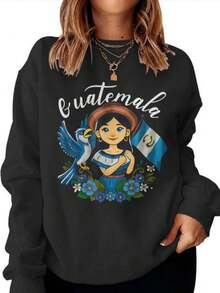 Guatemala Guate Girl Woman Guatemalan Flag Day Quetzal Bird Women Sweatshirt -  (2) - 黑色 - 查看 1