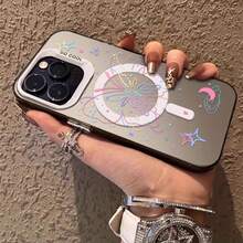 Funda magnética para teléfono móvil. Compatible con phone 16 Pro Max, 2025, 15 y 14 Pro. Incluye soporte. Resistente a caídas. IP12. Diseño elegante. Color plata con flores. - Blanco - Ver 2