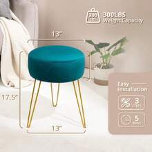 Vanity Stool, Teal Vanity Stools For  Room, Round Ottoman Foot Stool, Velvet Footrest Vanity Chair For Bathroom Vanity, Bedroom, Living Room, Entryway, Offices,23566357 - 水鴨藍 - 查看 5